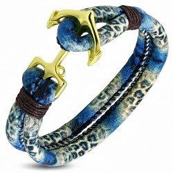 Bracelet en alliage de mode et peau de serpent peinte en cuir PU plaqué de couleur dorée à la marine