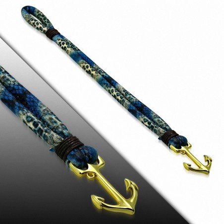 Bracelet en alliage de mode et peau de serpent peinte en cuir PU plaqué de couleur dorée à la marine
