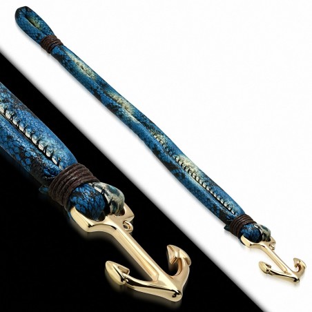 Bracelet en alliage marin et à la mode en cuir PU plaqué de couleur dorée et bracelet en ancre marine
