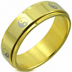 8mm | Bague tournante 2 ton YinYang en acier inoxydable plaqué de couleur d'or  symbole Tao