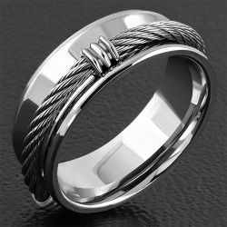 7.5mm | Bague de bande concave ajustement confortable avec fil de câble torsadé celtique en acier inoxydable