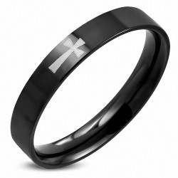 3mm | Bague plat à ajustement confortable en acier inoxydable noir 2 tons pattee cross