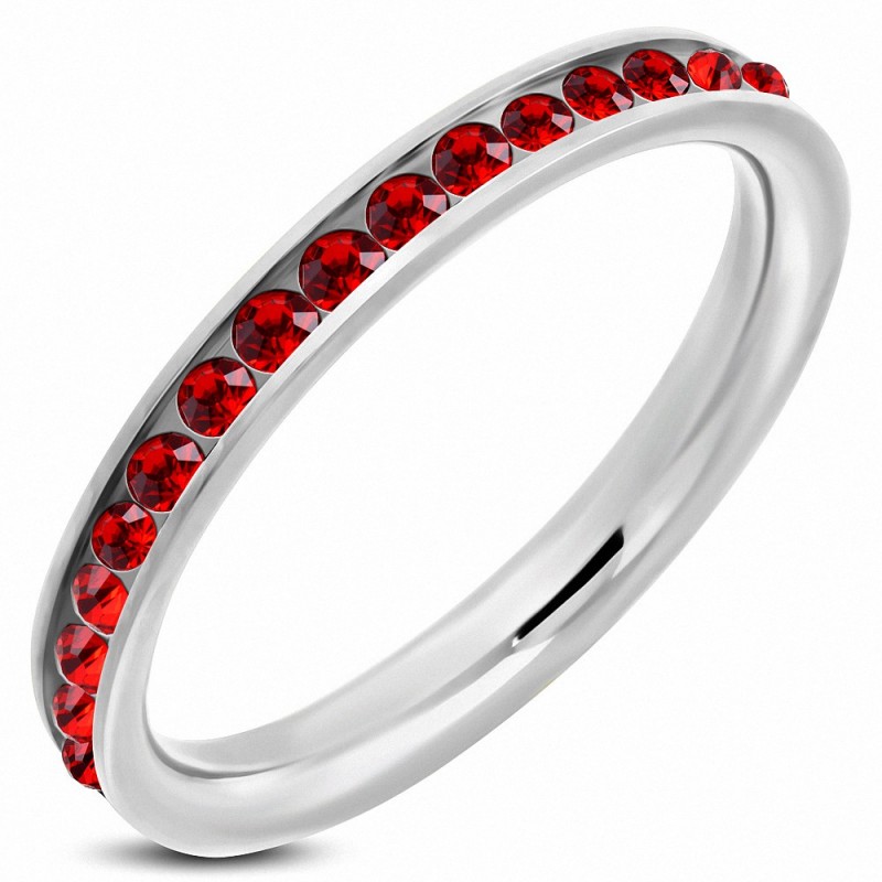 3mm | Bague en acier inoxydable ChannelSet Eternity Comfort Fit avec Light Siam Red CZ