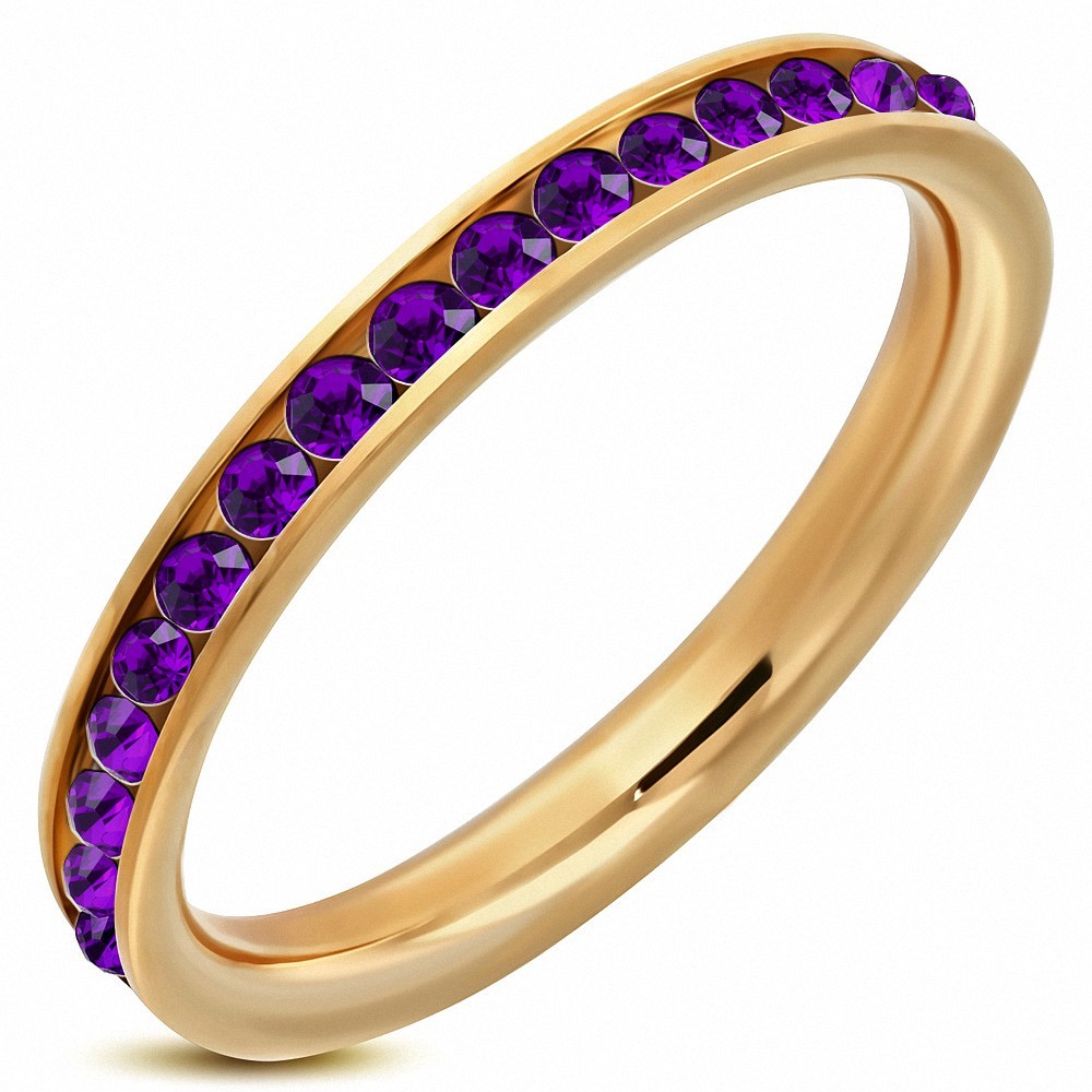 3mm | Bague en acier inoxydable plaqué de couleur ChannelSet Eternity Comfort Fit avec Violet / Violet CZ