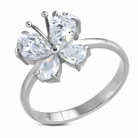 Bague fantaisie avec papillon en acier inoxydable avec cz incolore