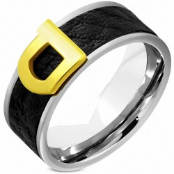 8mm | Bague de bande de coupe ajustée en cuir noir à trois bandes en cuir noir à boucle en acier inoxydable