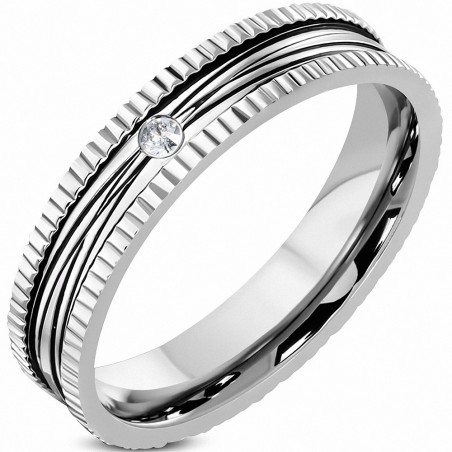 4mm | Bague de mariage en acier inoxydable 2 tons Milgrain Edge Comfort Fit, coupe ajustée, clair