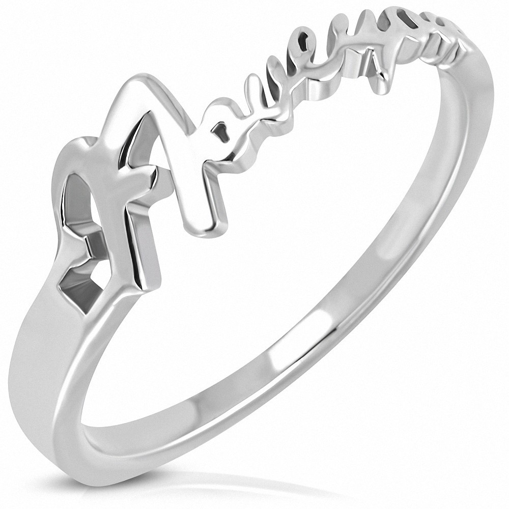 Bague en acier inoxydable CutOut I love you monogram