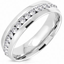 6mm | Bague de mariage en acier inoxydable ChannelSet Eternity Comfort Fit avec CZ transparent