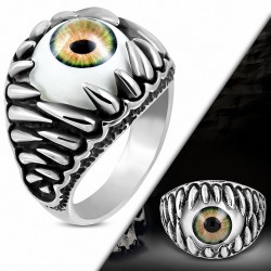 20mm | Bague de motard avec tête de mort démon jaune