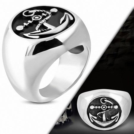 Bague de motard en acier inoxydable avec motif d'ancre marine à deux tons