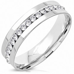 6mm | Bague de mariage en acier inoxydable ChannelSet Eternity Comfort Fit avec CZ transparent