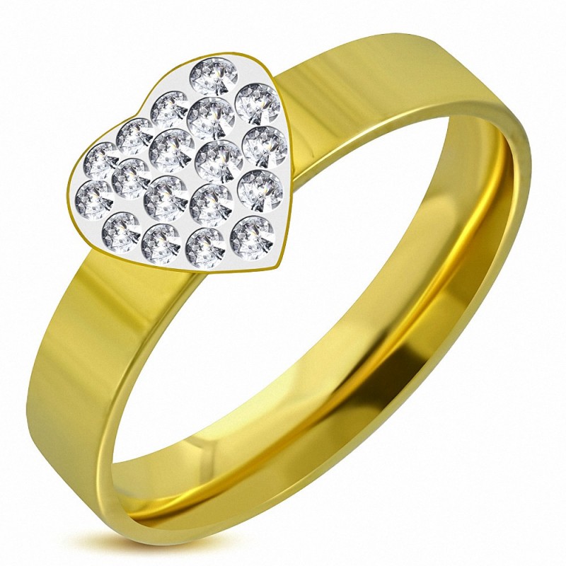 Bague en acier inoxydable plaqué or avec cur en forme de coeur d'amour en forme de coeur