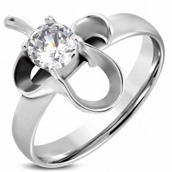 Bague fantaisie en forme de coeur avec spirale d'amour en acier inoxydable ProngSet avec cz transparent