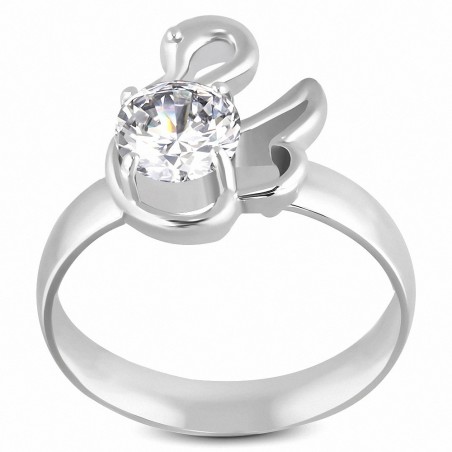 Bague fantaisie à ajustement confortable Swan ProngSet en acier inoxydable avec CZ transparent