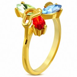 Bague fantaisie avec passe-partout en acier inoxydable plaqué or avec coeur