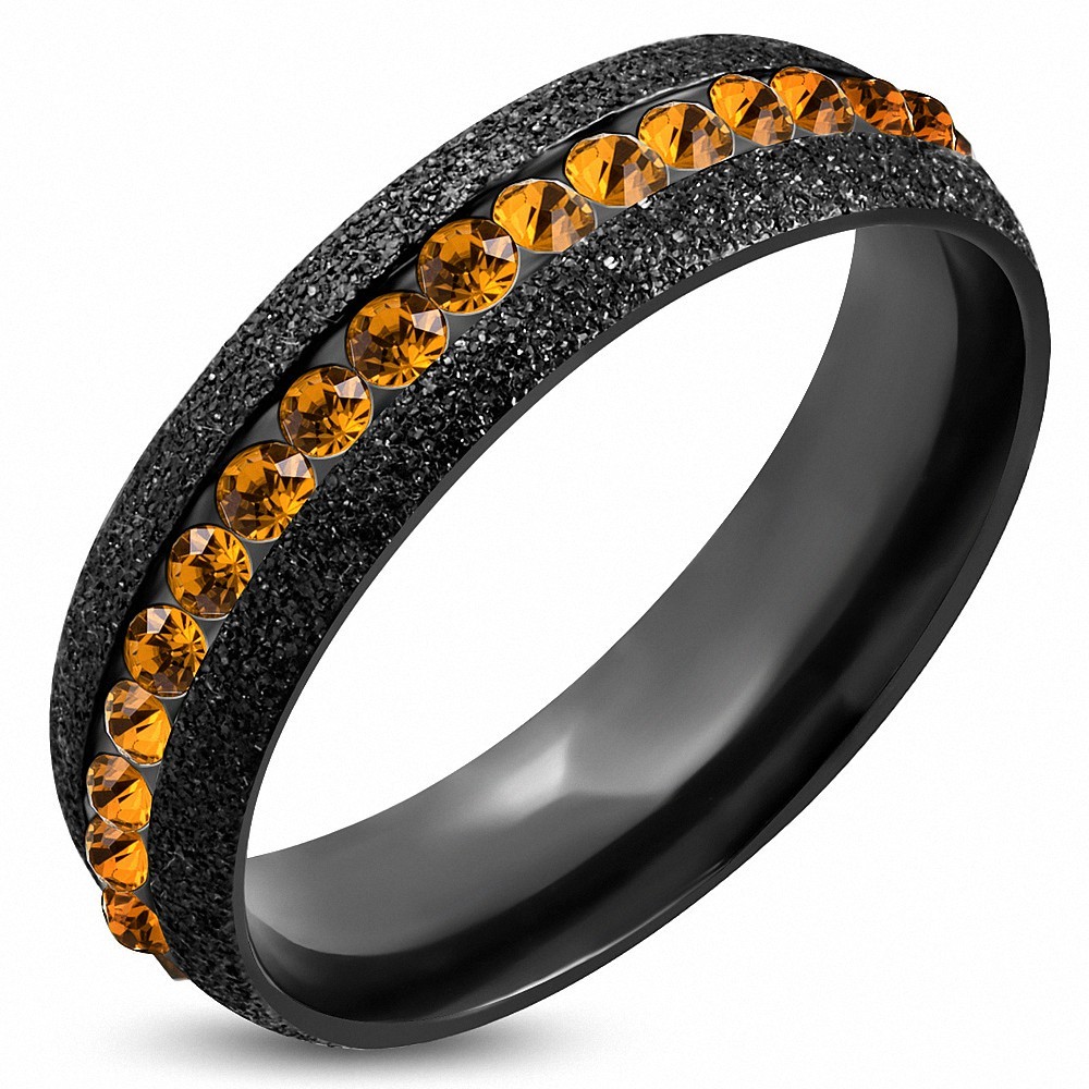 6mm | Bague en acier inoxydable noir sablé ChannelSet Eternity Comfort Fit avec topaze CZ