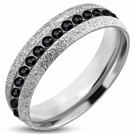 5mm | Bague à ajustement confort éternelle ChannelSet en acier inoxydable sablée avec noir de jais CZ