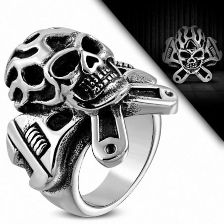 Bague de motard croisé Ghost Skull Tool en acier inoxydable 2 tons Clé croisée