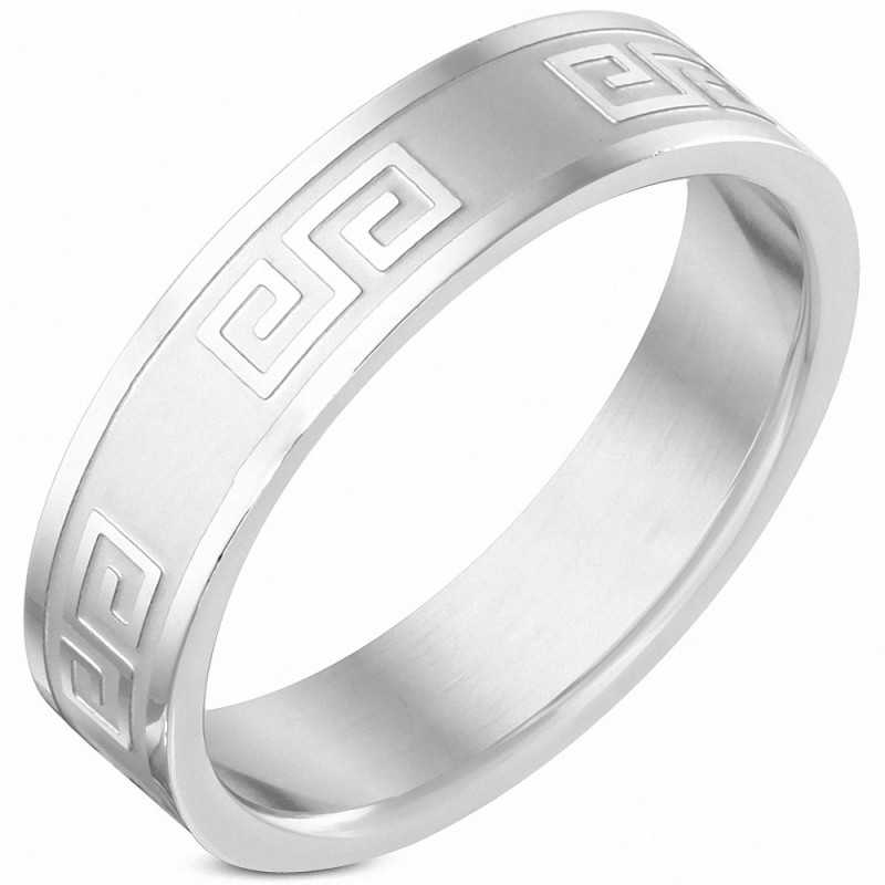 6mm | Bague plat à bande grecque finie en acier inoxydable mat