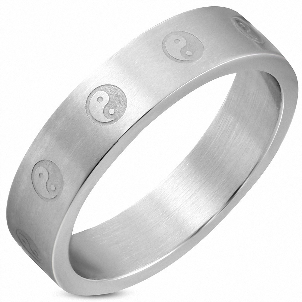 6mm | YinYang / Le Symbole Tao / Bague Plat En Acier Inoxydable Fini Mat