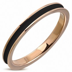 2.5mm | Bague jonc de mariage émaillé noir 2 tons en acier inoxydable plaqué de couleur or rose / rose