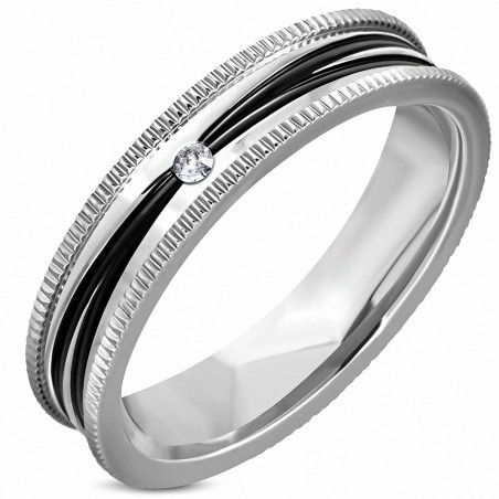 4.5mm | Bague à ajustement confortable en acier inoxydable 2 tons Milgrain Edge avec Clear CZ