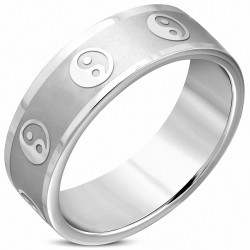 8mm | YinYang / Le Symbole Tao / Bagua Bague Plat En Acier Inoxydable Fini Mat