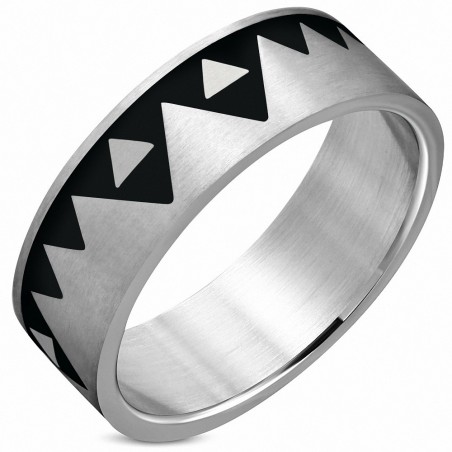 8mm | Bague à bande plate triangulaire géométrique à 2 tons avec finition en acier inoxydable mat