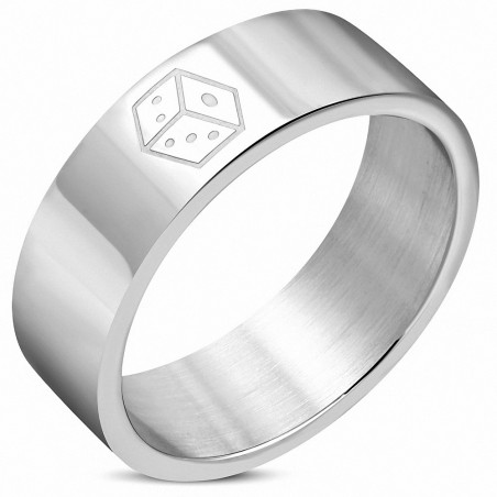 8mm | Bague en bande de conception Lucky Dice, finition polie en acier inoxydable