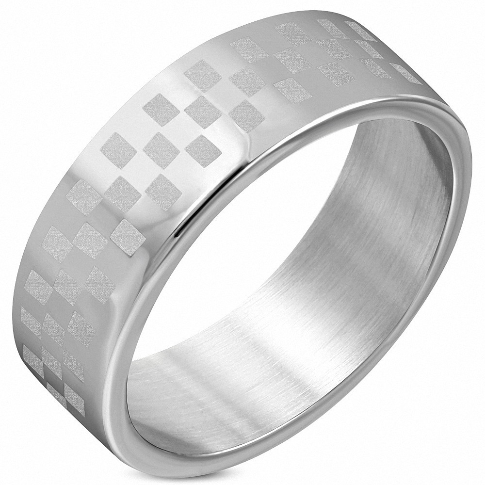 7.7mm | Bague de mariage en damier / grille en acier inoxydable