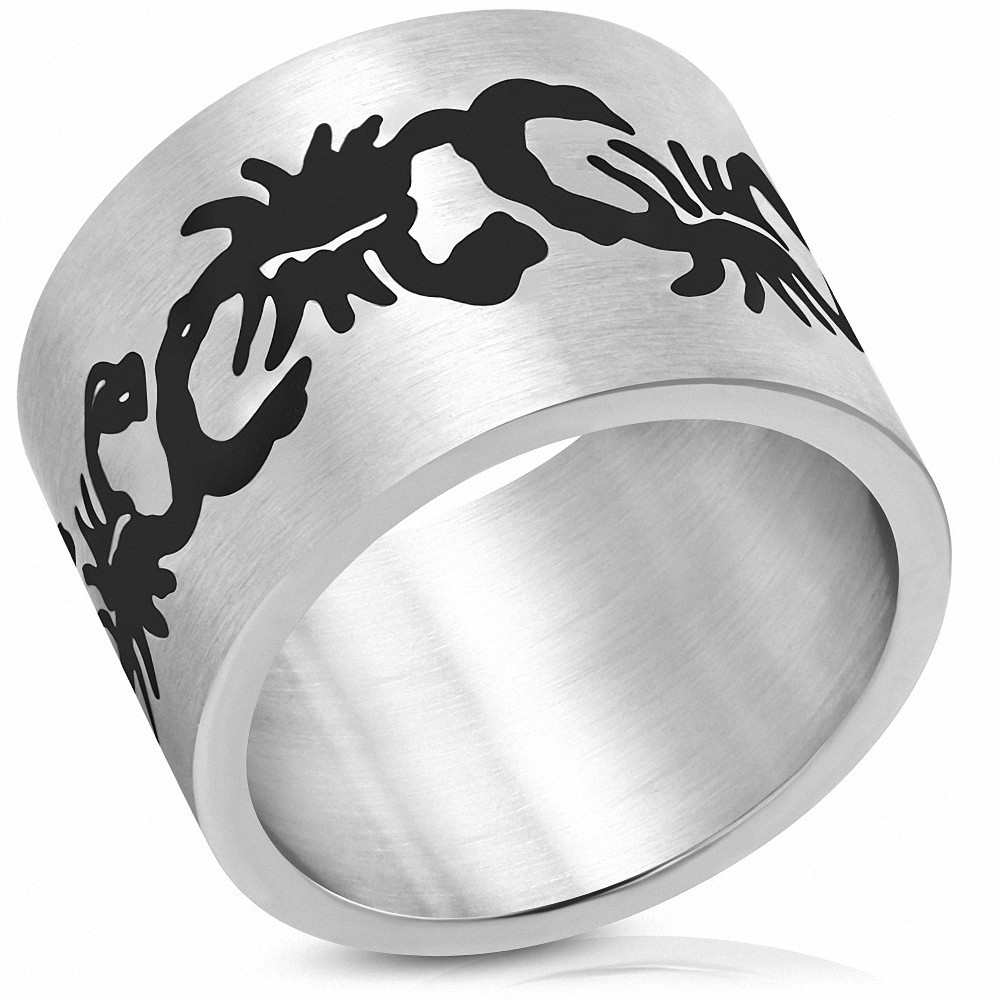 Stainless Steel Gold Color Plated 2 Color Scorpion Zodiac Sign Flat Band Ring