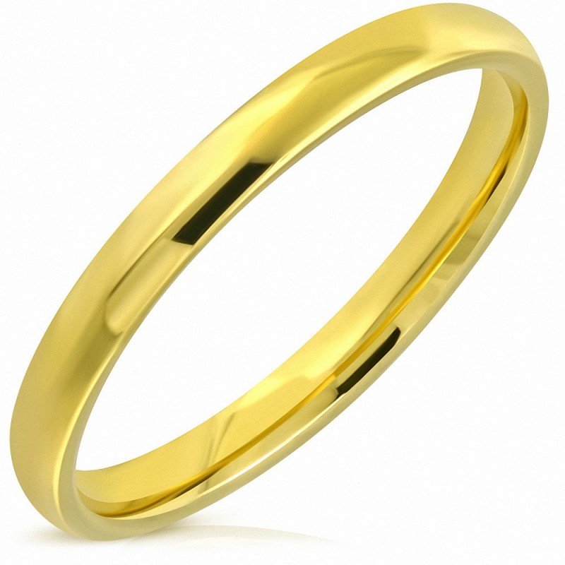 3mm | Bague de mariage demi-ronde en acier inoxydable plaqué or avec confort