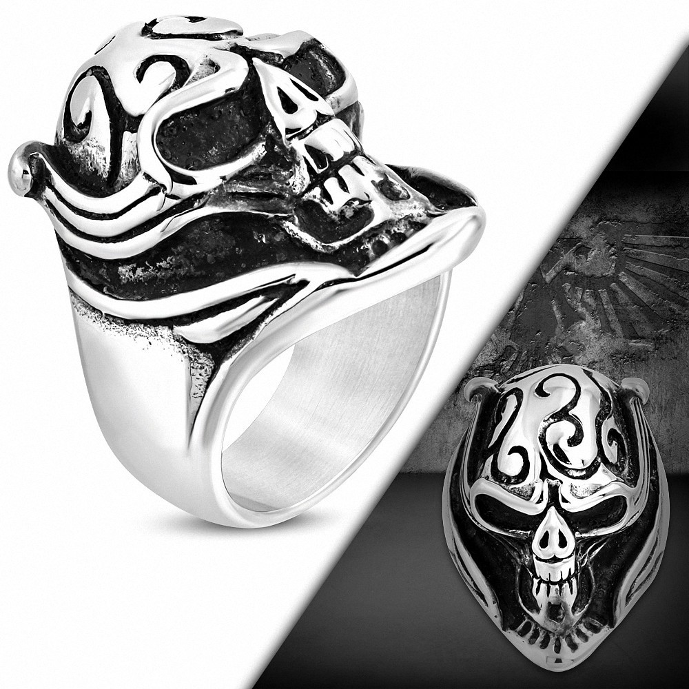 Bague de motard de crâne de chef de guerre extraterrestre de masque de fantôme foncé d'acier inoxydable de 2tone