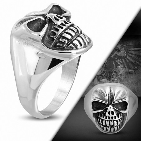 Bague de motard avec tête de mort fantôme grinçante en acier inoxydable