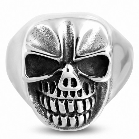 Bague de motard avec tête de mort fantôme grinçante en acier inoxydable