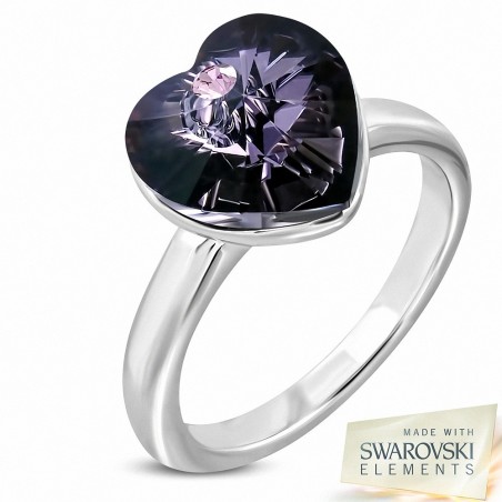 Bague en forme de coeur d'amour en cuivre avec placage de platine et cristaux d'améthyste à facettes