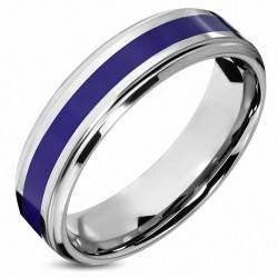 7mm | Bague de demi-tour demi-tour confortable en fit de carbure de tungstène violet / violet à rayures émaillées