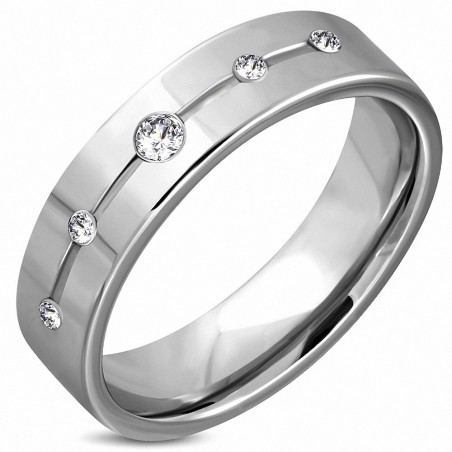 6mm | Bague en carbure de tungstène, coupe confortable avec cz transparent