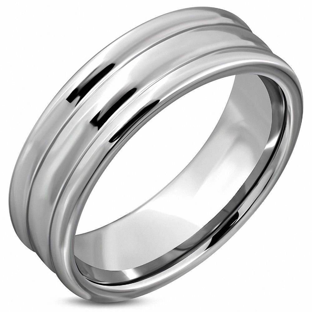 8mm | Bague demi-rond en carbure de tungstène côtelé, coupe confortable