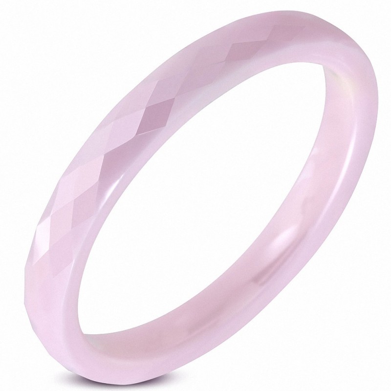 3mm | Bague demi-ronde ajustée confort en céramique rose à facettes