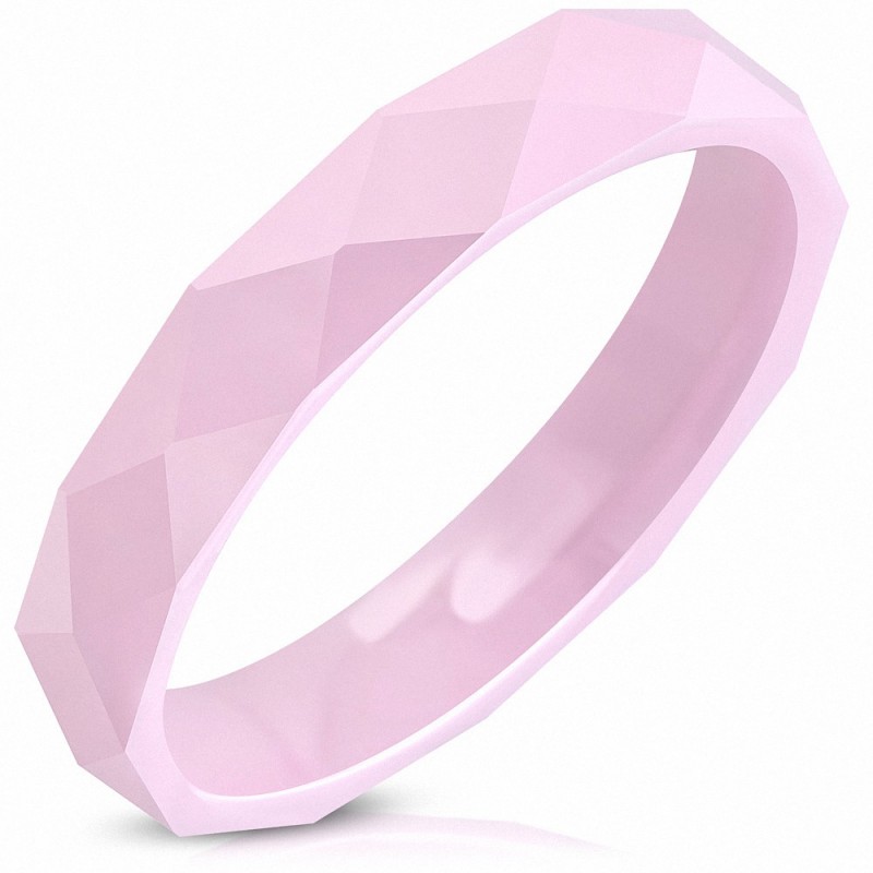 4mm | Bague demi-ronde à ajustement confortable en céramique à facettes rose