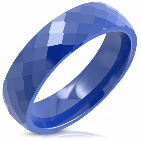 6mm | Bague demi-ronde à la coupe confortable en céramique à facettes bleu royal