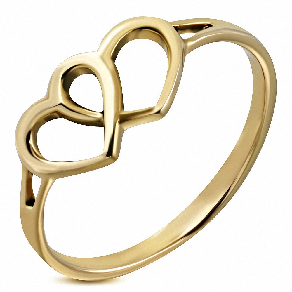 Bague fantaisie en bronze avec double coeur ouvert