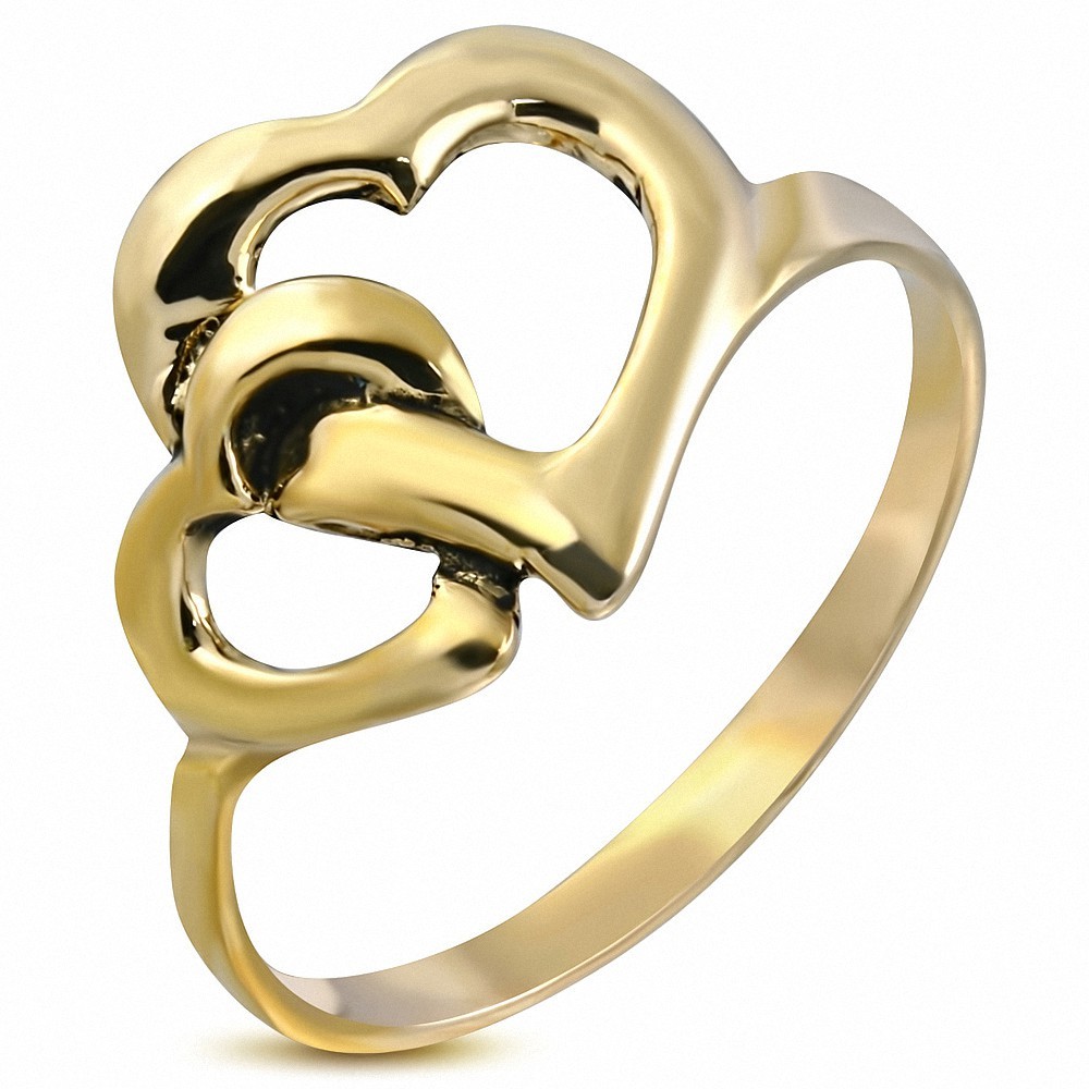 Bague fantaisie en bronze avec double coeur tordu ouvert