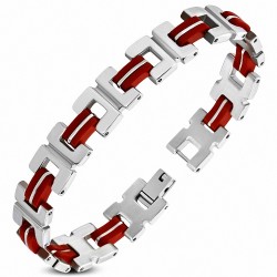 Bracelet à maillons Alphabet C en acier inoxydable avec caoutchouc rouge