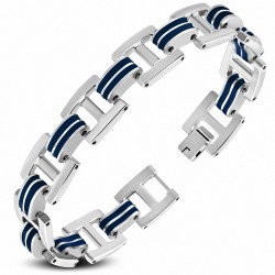 Bracelet à maillons Alphabet H à deux tons en caoutchouc bleu royal en acier inoxydable