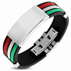 Bracelet en caoutchouc 4 tons noir clé grecque rouge blanc-vert avec style de montre à graver en acier inoxydable