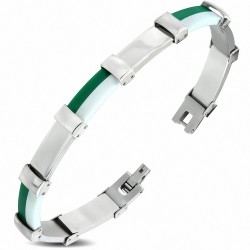Bracelet à maillons panthère en acier inoxydable avec caoutchouc vert et blanc