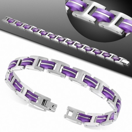 Bracelet lien en acier inoxydable avec maillons panthère en caoutchouc violet / violet